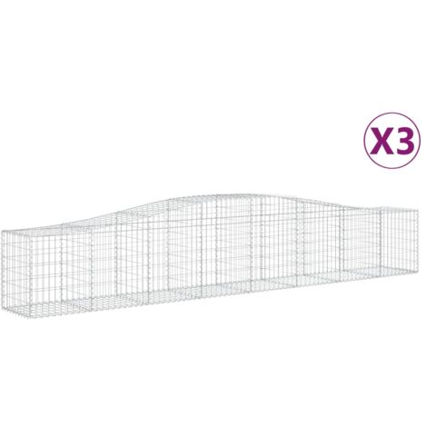 Paniers à gabions clôture cage mur de soutènement arqués 3 pcs 400 x 50 x 60/80 cm fer galvanisé Argent