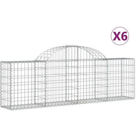Paniers à gabions clôture cage mur de soutènement arqués 6 pcs 200 x 30 x 60/80 cm fer galvanisé Argent