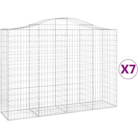 Paniers à gabions clôture cage mur de soutènement arqués 7 pcs 200 x 50 x 140/160 cm fer galvanisé Argent