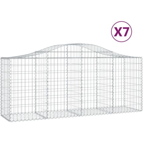 Paniers à gabions clôture cage mur de soutènement arqués 7 pcs 200 x 50 x 80/100 cm fer galvanisé Argent