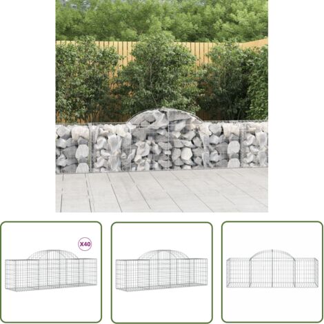Paniers à gabions Mur en gabion  Clôture de gabion arqués 40 pcs 200x50x60/80 cm fer galvanisé 70418
