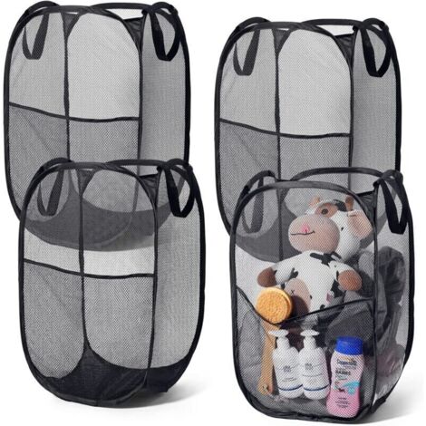 Paniers à linge pliables Pop Up – Lot de 4 en maille respirante avec poche latérale et poignées, idéal voyage, chambre d’enfant ou résidence