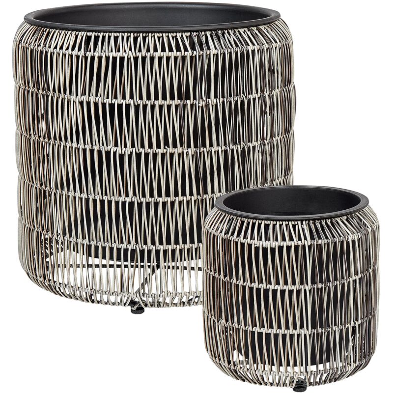 Paniers à Plantes en Polyrotin Marron CLair 2 Tailles pour Intérieur et Extérieur Faits Main Brodiea