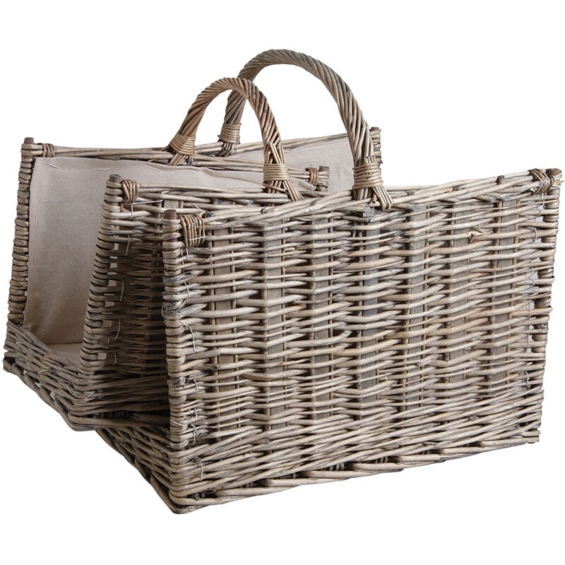 Mobilibrico - Paniers à bûches en osier gris et jute (lot de 2) Rectangulaire