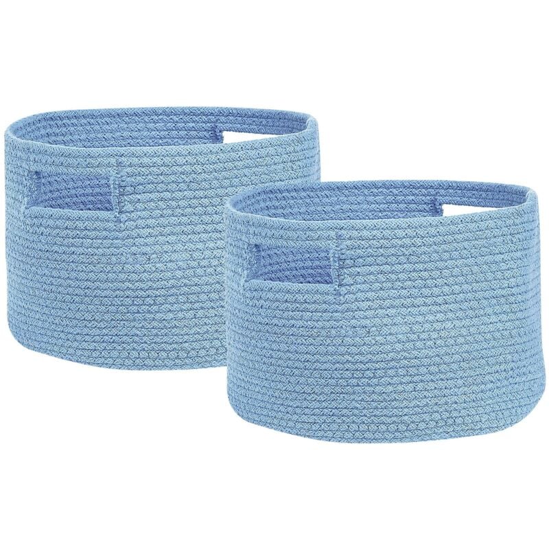 Beliani - Lot de 2 Paniers en Coton Bleu Rond ⌀ 30 cm Corbeille à Linge pour Intérieur Chiniot