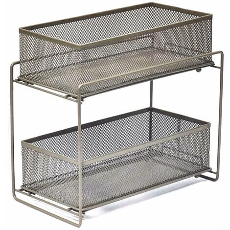 Paniers Coulissant à 2 Niveaux en Maille, Organisateur d'armoire pour Cuisine, Argent