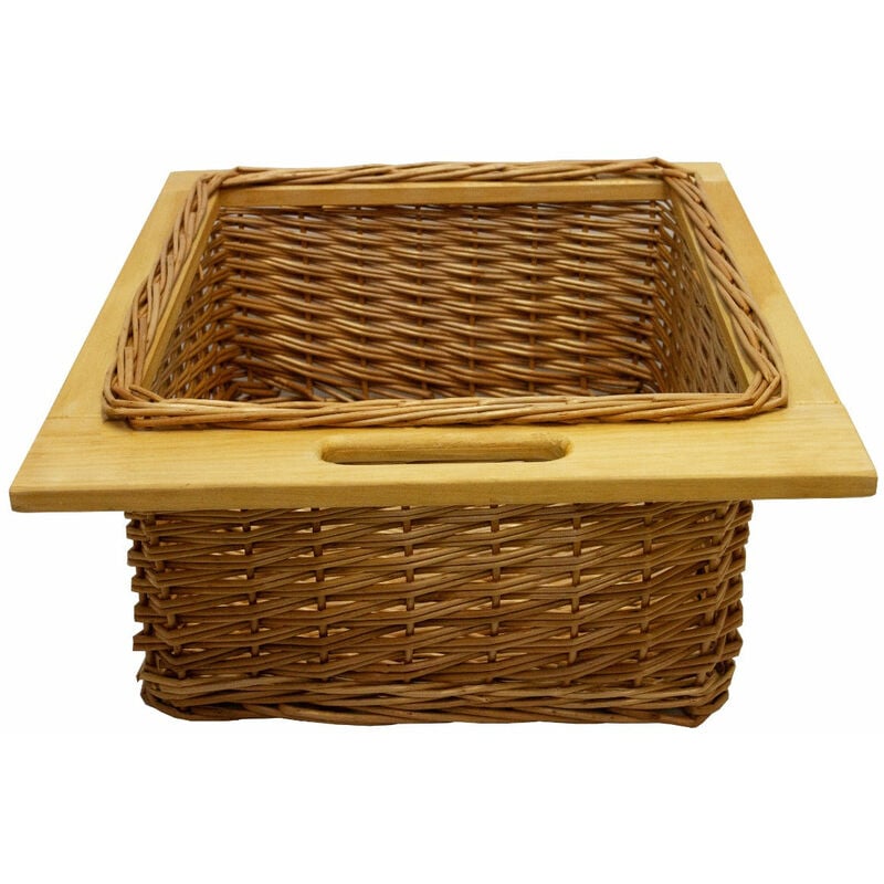 Kukoo - Lot de 1 x Panier de Rangement Coulissants en Pin Lot de 1 x Panier de Rangement Coulissants en Osier pour Cuisine, Salle de Bain, Chambre,
