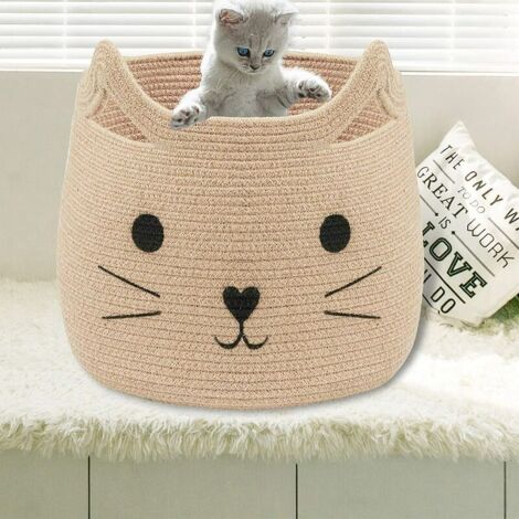 Paniers d'animaux Grand panier de rangement en corde de coton tissé avec motif de chat mignon Organisateur de panier à linge pour serviettes, couvertures, jouets, vêtements, cadeaux - Paniers cadeaux-