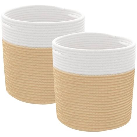 Paniers de rangement 2 pcs beige et blanc Ø28x28 cm coton CFW722691