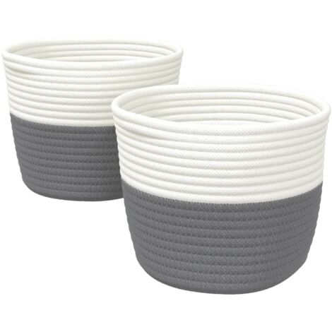 Paniers de rangement 2 pcs gris et blanc Ø24x18 cm coton CFW707397