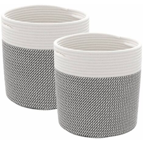 Paniers de rangement 2 pcs gris et blanc Ø28x28 cm coton CFW761346