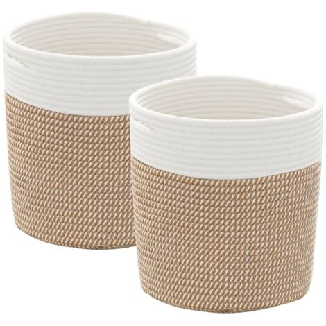Paniers de rangement 2 pcs marron et blanc Ø28x28 cm coton CFW903941
