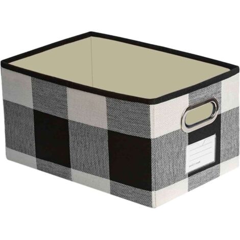 Paniers de rangement décoratifs en tissu pour placard, cubes de rangement avec poignées métalliques pour étagères, chambre, salon, motif quadrillé noir et blanc