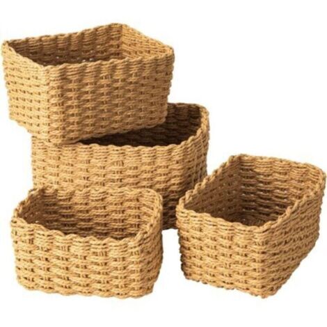 Paniers de Rangement en Osier Tissé, Lot de 4 Panier en Osier Tressé, Corbeilles de Rangement Empilables(Marron)