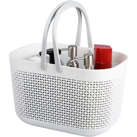 Paniers de rangement en plastique avec poignées, organisateur de bacs de douche pour salle de bain et cuisine (blanc)
