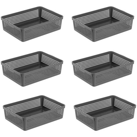 Étagère 6 Paniers Plastique Noir - 110x41x30cm - Rangement Modulable Partout