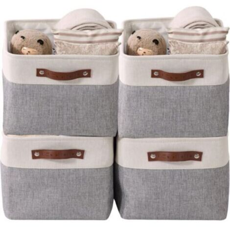 Paniers de rangement pliables en tissu cationique robuste et pliable avec poignées pour étagère pour chambre d'enfant ou penderie