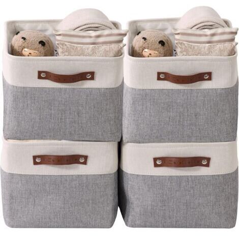 Paniers de rangement pliables en tissu cationique robuste et pliable avec poignées pour étagère pour chambre d'enfant ou penderie
