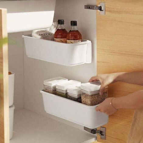 paniers de rangement pour placard de cuisine, tiroirs de rangement coulissants en plastique, organisateur de placard sous évier, tiroir coulissant pour cuisine et salle de bain sous comptoir (blanc)