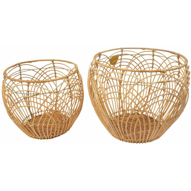 Set de 2 corbeilles tressés en rotin et métal