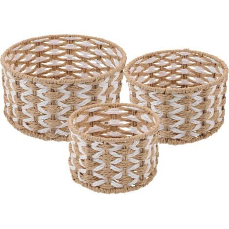 Paniers de rangement tressés, caisses de rangement empilables, boîtes de rangement pour produits cosmétiques, adaptés aux salles de bains, buanderies, garde-manger et armoires.