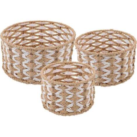 Paniers de rangement tressés, caisses de rangement empilables, boîtes de rangement pour produits cosmétiques, adaptés aux salles de bains, buanderies, garde-manger et armoires.