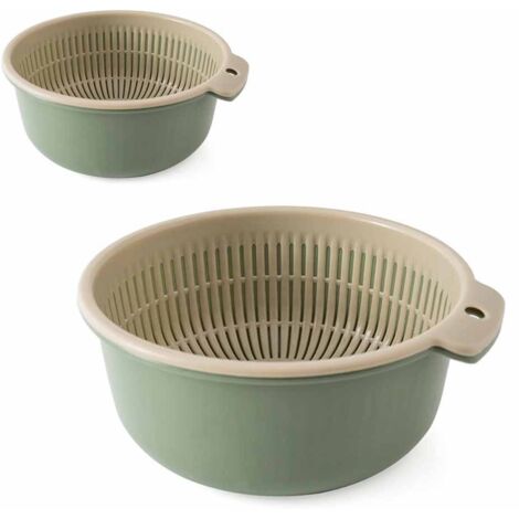 Paniers égouttoirs à fruits et légumes à double couche, ronds, grands et petits, en plastique robuste, lot de 2, ustensiles de cuisine professionnels.
