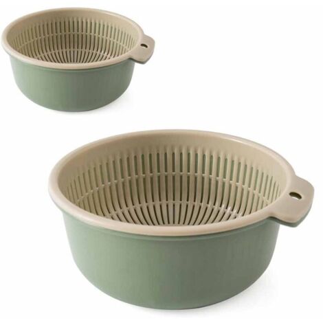 Paniers égouttoirs à fruits et légumes à double couche, ronds, grands et petits, en plastique robuste, lot de 2, ustensiles de cuisine professionnels.
