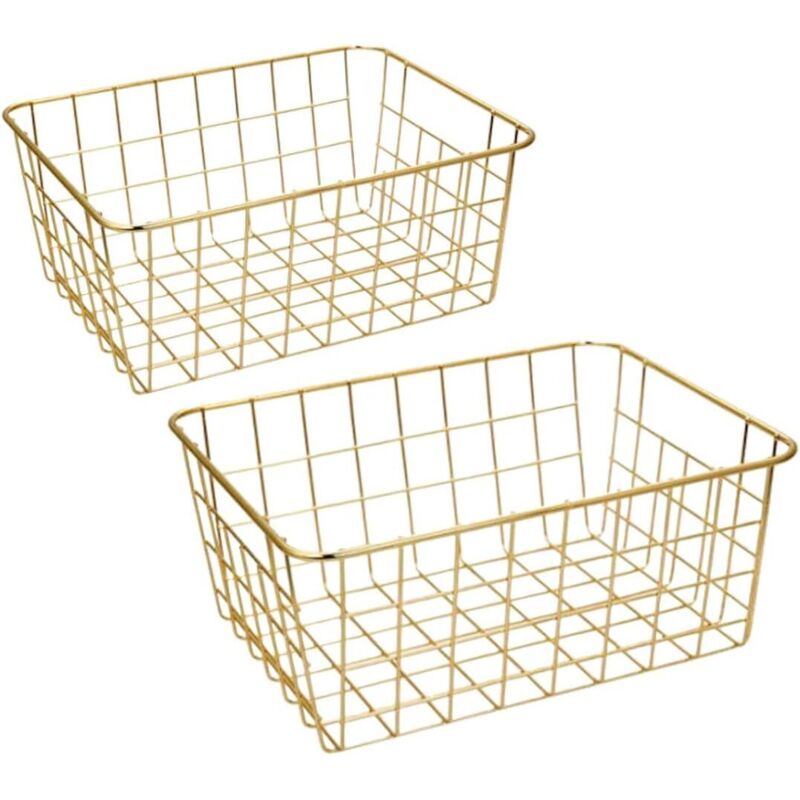 Paniers en fil de fer, lot de 2 paniers en fil de fer doré, pour organiser, ranger et décorer la cuisine (couleur bronze doré).
