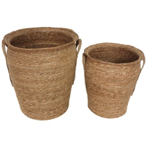 Paniers en palmier et jonc de mer pour décoration naturelle, lot de 2 paniers de rangement élégants et fonctionnels
