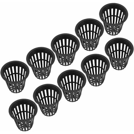 Paniers Hydroponiques Plantes Tasses Pots en Plastique Réutilisable Durable Jardin Net Pépinière Seau Panier pour Jardin Hydroponique Plantation Balcon(Noir 10pcs)LO-Ron