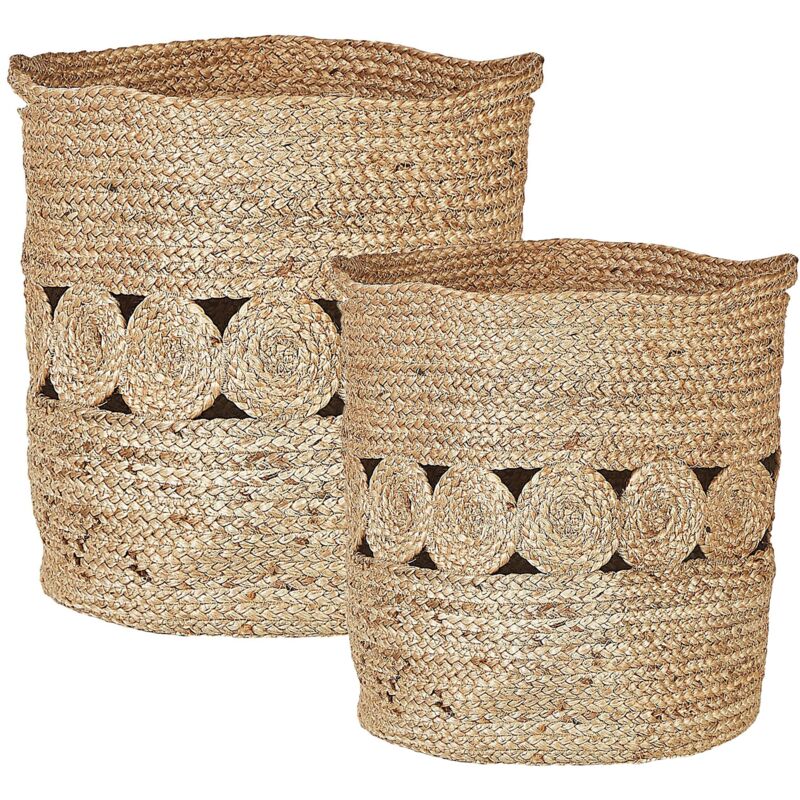 Lot de 2 Paniers en Jute Naturel Rond 34/37 cm Corbeille à Linge pour Intérieur Alang