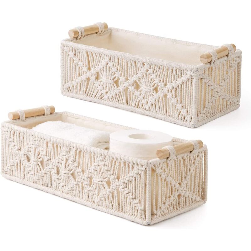 Paniers rangement Akramee tissés main, lot de 2 ivoire, style bohème, pour chambre/salon