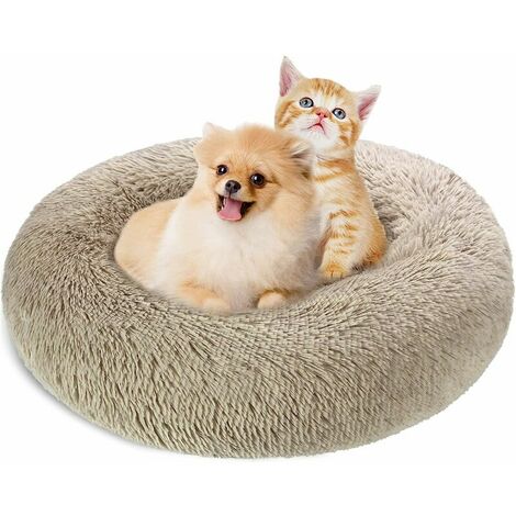 Paniers ronds pour chat et chien 60 cm, coussin beignet lavable et chaud pour animaux de compagnie super doux et confortable pour petits chiens et chats - marron clair