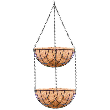 Paniers suspendus pour plantes, 2 niveaux avec doublure, pot de fleurs D