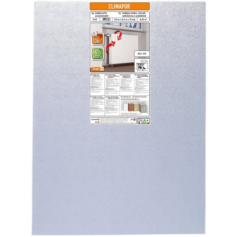 CLIMAPOR Panneau isolant polystyrène réflecteur - contrecollé alu sur 2 faces - séparation chaud-froid - 0,8 m x 0,6 m x 10 mm - 6 panneaux ( 2,88 m2)