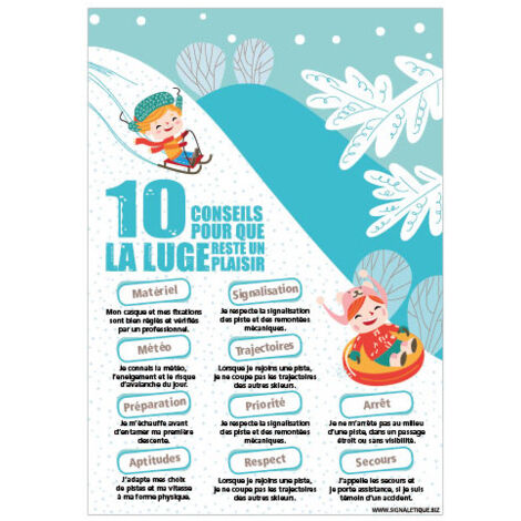 PANNEAU 10 CONSEILS POUR QUE LA LUGE SOIT UN PLAISIR (H0427) - Adhésif - 75 x 105 mm