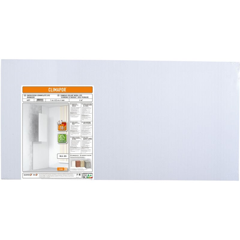 Panneau isolant xps avec primaire - polystyrène - épaisseur 4mm - 1 m x 0,5 m x 4 mm - 6 sach. ( 24 m2) - Blanc - Climapor