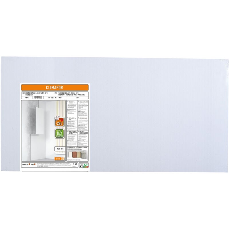 Climapor Panneau isolant xps avec primaire - polystyrène - épaisseur 7mm - 1 m x 0,5 m x 7 mm - 4 sach. ( 16 m2) - Blanc