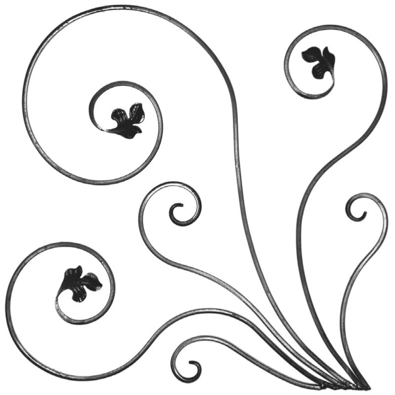 Panneau décoratif avec détails feuilles - Hauteur 600x600mm Section en plat de 16x8mm - Modèle gauche - Fer forgé à souder Deco Fer Forge
