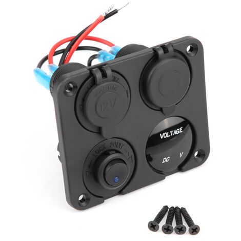 Panneau à 4 interrupteurs à bascule ON/OFF, double chargeur USB, prise allume-cigare, voltmètre, LED bleue