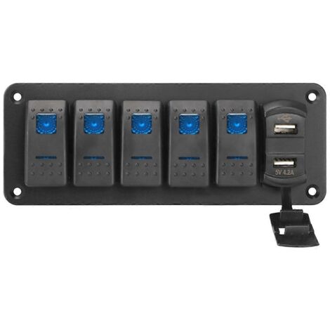Panneau à interrupteurs à bascule avec ports de charge USB 4,2 A pour voiture, bateau, camping-car et camion (voir illustration).