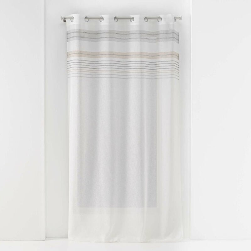 Voilage a oeillets 140 x 240 cm effet lin tissé + haut rayé Zola