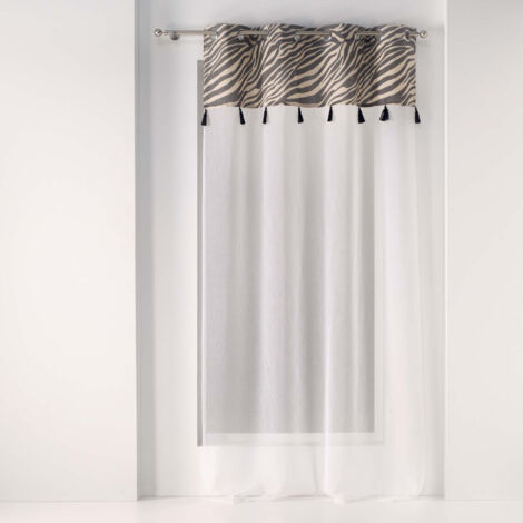 panneau a oeillets 140 x 240 cm voile sable+top imprime+pompon maroni