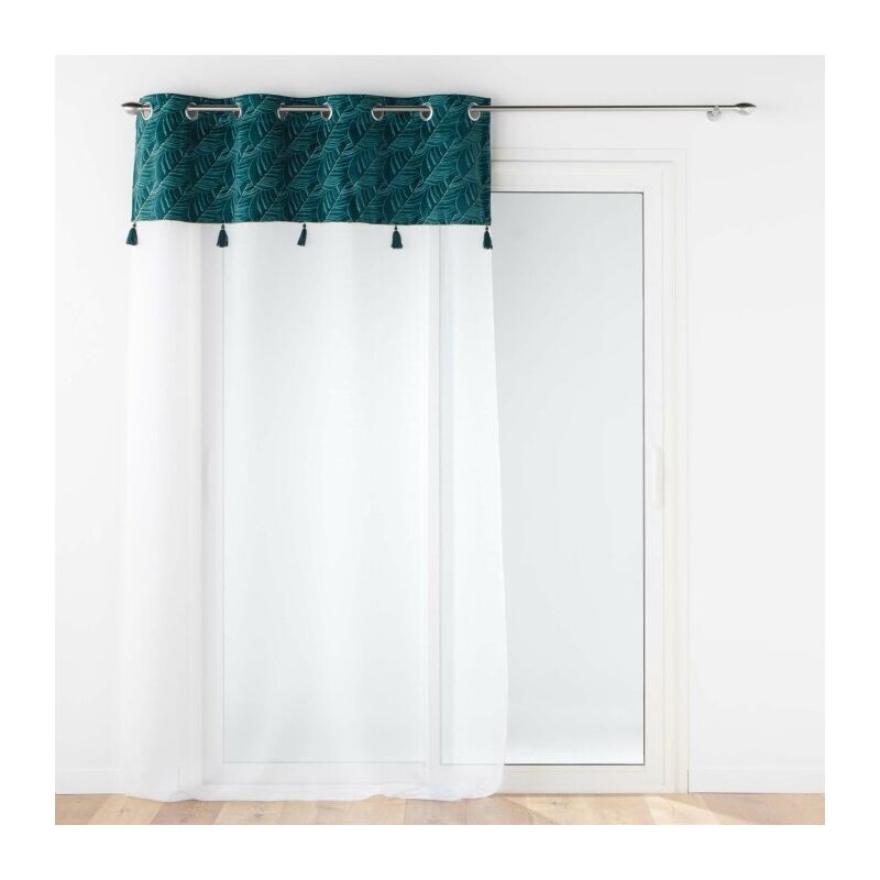 Voilage grande hauteur 140 x 280 cm voile sablé + haut velours Palmina Bleu