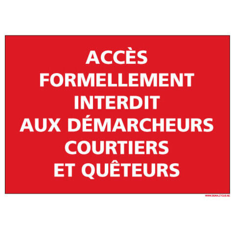 Panneau Accès formellement interdit aux démarcheurs, courtiers et quêteurs – 210 x 150 mm – Adhésif