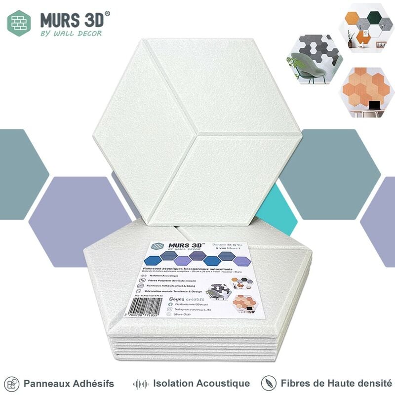 Panneau Acoustique - 6 dalles adhésives - 30x26cm - 9mm - Blanc Texturé
