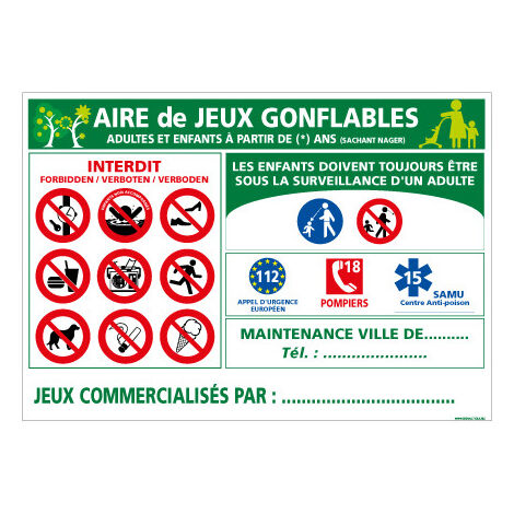 PANNEAU AIRE DE JEUX GONFLABLE (H0206) - Aluminium 2 mm - 300 x 210 mm