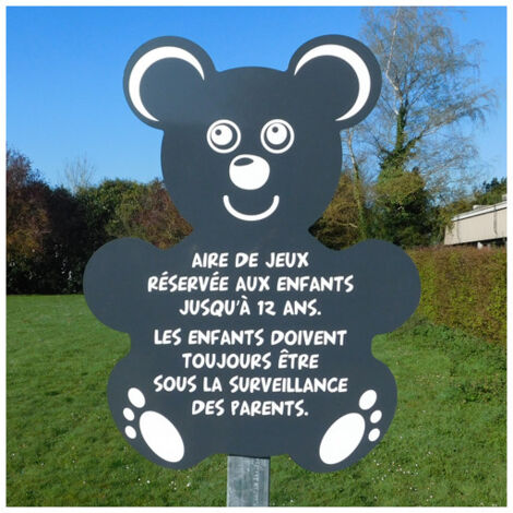 Panneau Aire de Jeux OURSON (WOURS). Panneau jaune . Lettrage noir . - Panneau jaune - Lettrage noir