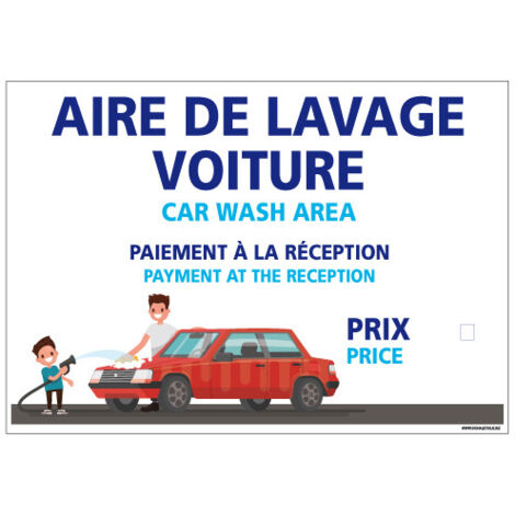 PANNEAU AIRE DE LAVAGE VOITURE AVEC INFOS (H0302) - Adhésif - 210 x 150 mm